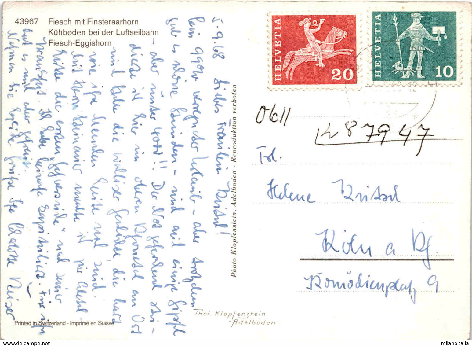 Fiesch Mit Finsteraarhorn - Kühboden - 2 Bilder (43967) * 4. 9. 1968 - Fiesch