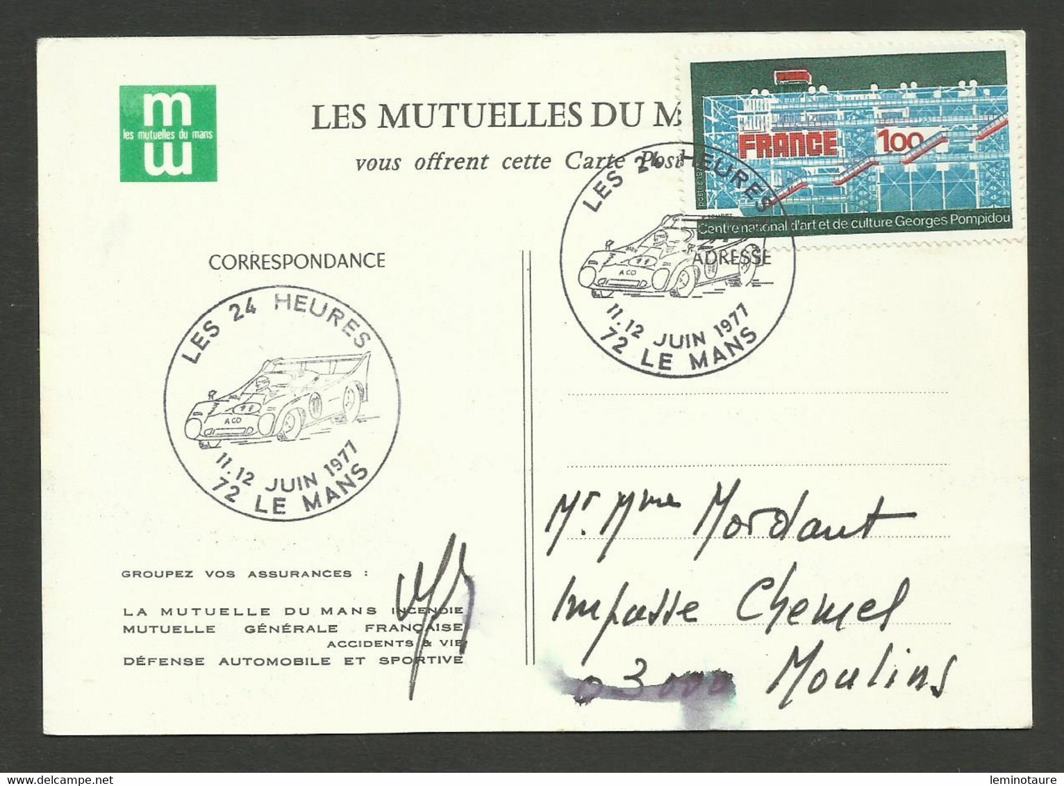 Cachet 24 HEURES DU MANS 1977 / Carte Postale Des Mutuelles Du Mans......2 Scans - Automobilismo