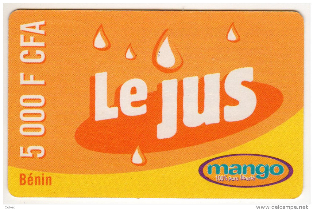 BENIN Prepayé MANGO LE JUS 5000 FCFA Date 26/10/2003 AU RECTO LOGO MANGO ARGENT - Benin