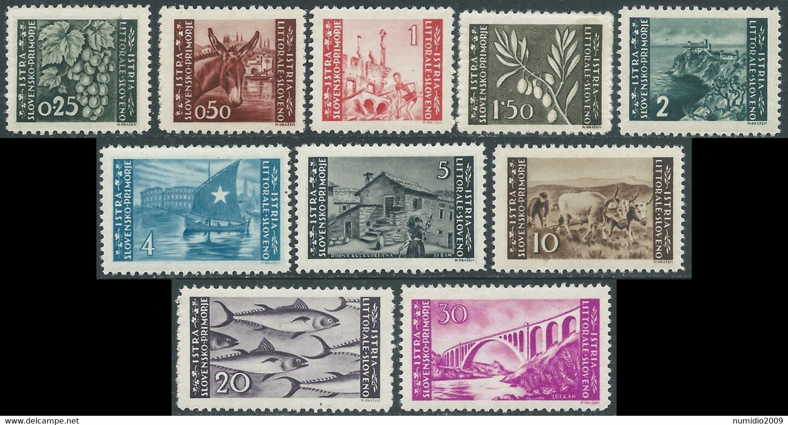 1945 OCCUP. JUGOSLAVA LITORALE SLOVENO EMISSIONE BILINGUE 10 VALORI MNH ** P20-5 - Occ. Yougoslave: Littoral Slovène