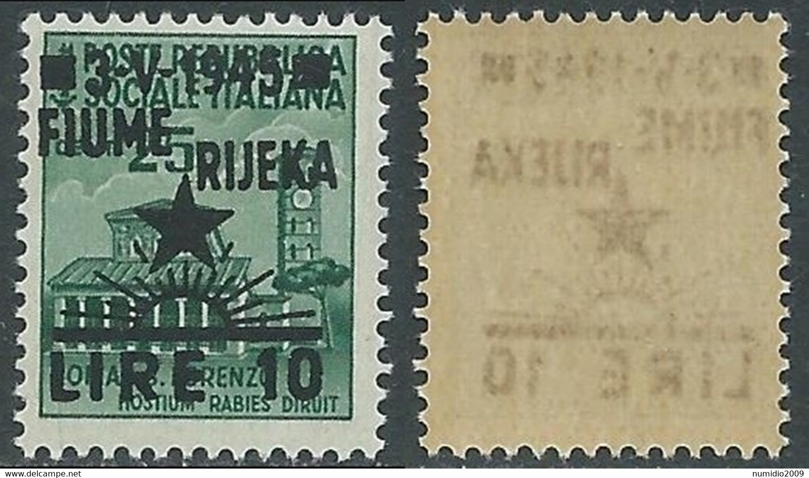 1945 OCCUPAZIONE JUGOSLAVA FIUME 10 LIRE SU 25 CENT DECALCO MNH ** - P19-6 - Yugoslavian Occ.: Fiume