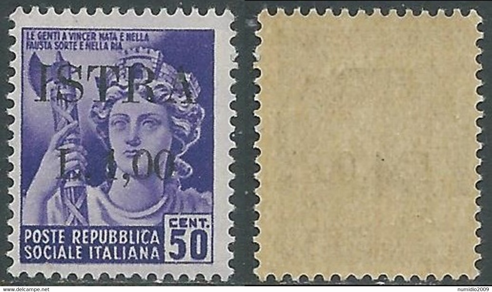1945 OCCUPAZIONE JUGOSLAVA ISTRIA POLA 1 LIRA SU 50 CENT MNH ** - P19-4 - Yugoslavian Occ.: Istria