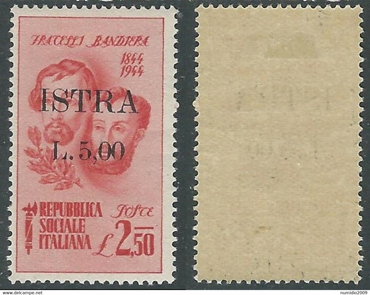 1945 OCCUPAZIONE JUGOSLAVA ISTRIA POLA FRATELLI BANDIERA 5 SU 2,50 LIRE MH * P19 - Occup. Iugoslava: Istria