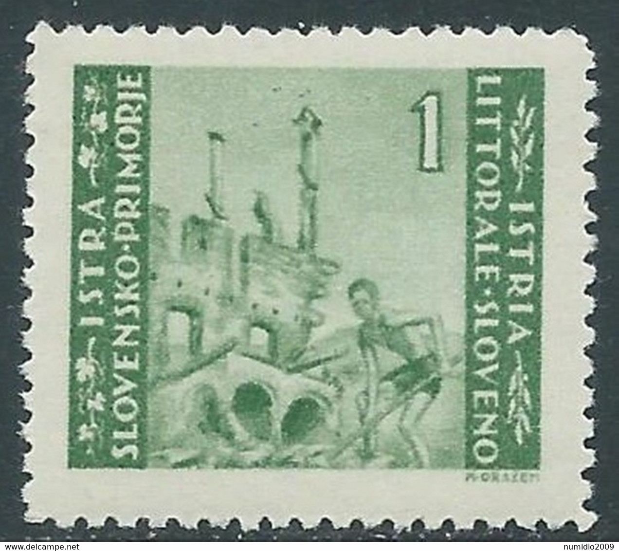 1946 OCCUP. JUGOSLAVA LITORALE SLOVENO EMISSIONE BILINGUE 1 LIRA MNH ** - P21-4 - Jugoslawische Bes.: Slowenische Küste