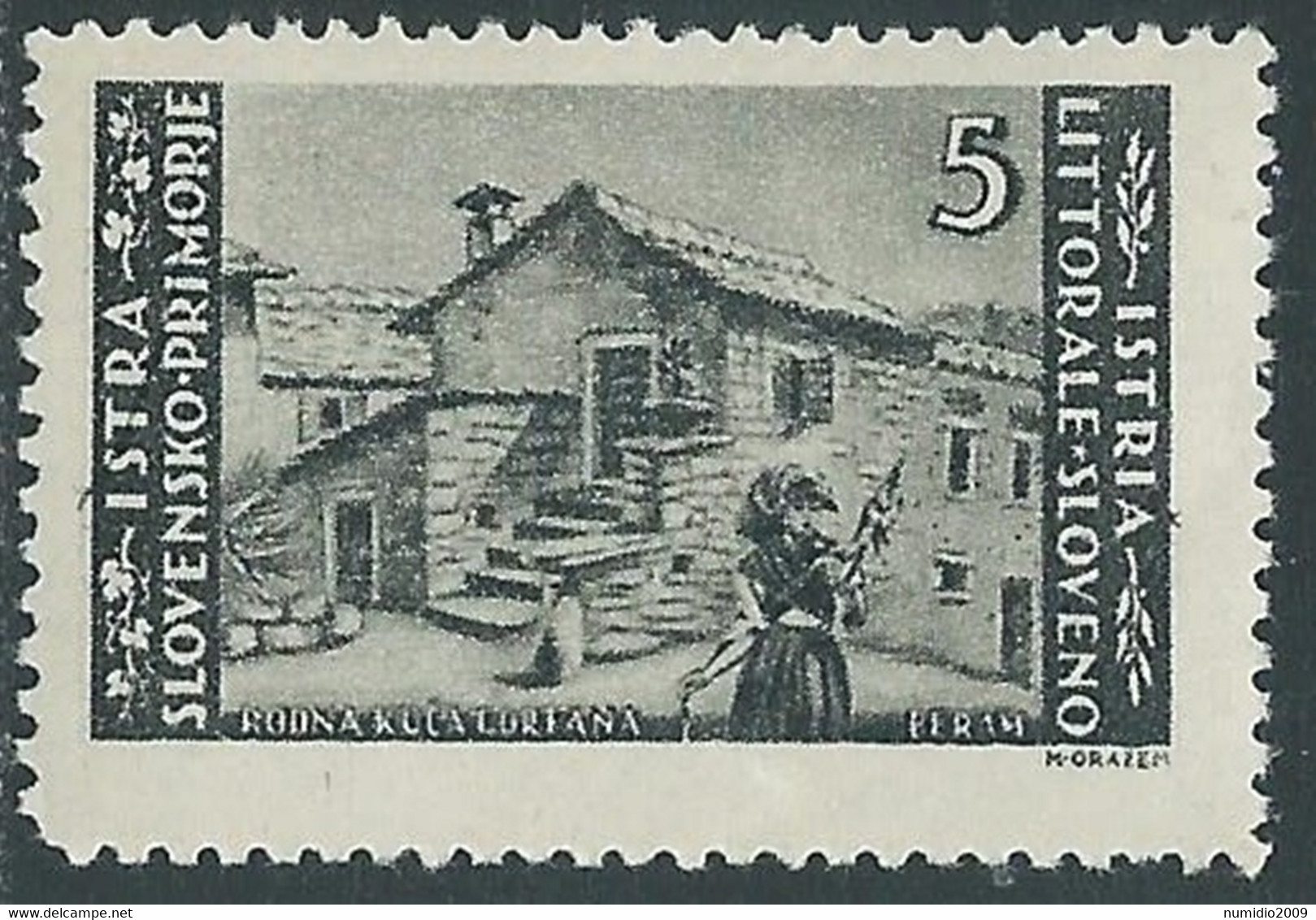 1946 OCCUP. JUGOSLAVA LITORALE SLOVENO EMISSIONE BILINGUE 5 LIRE MNH ** - P21-4 - Yugoslavian Occ.: Slovenian Shore