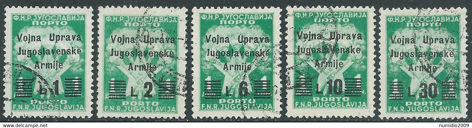 1947 AMMINISTRAZIONE JUGOSLAVA LITORALE SLOVENO SEGNATASSE USATO 5 VALORI RA8-7 - Jugoslawische Bes.: Slowenische Küste