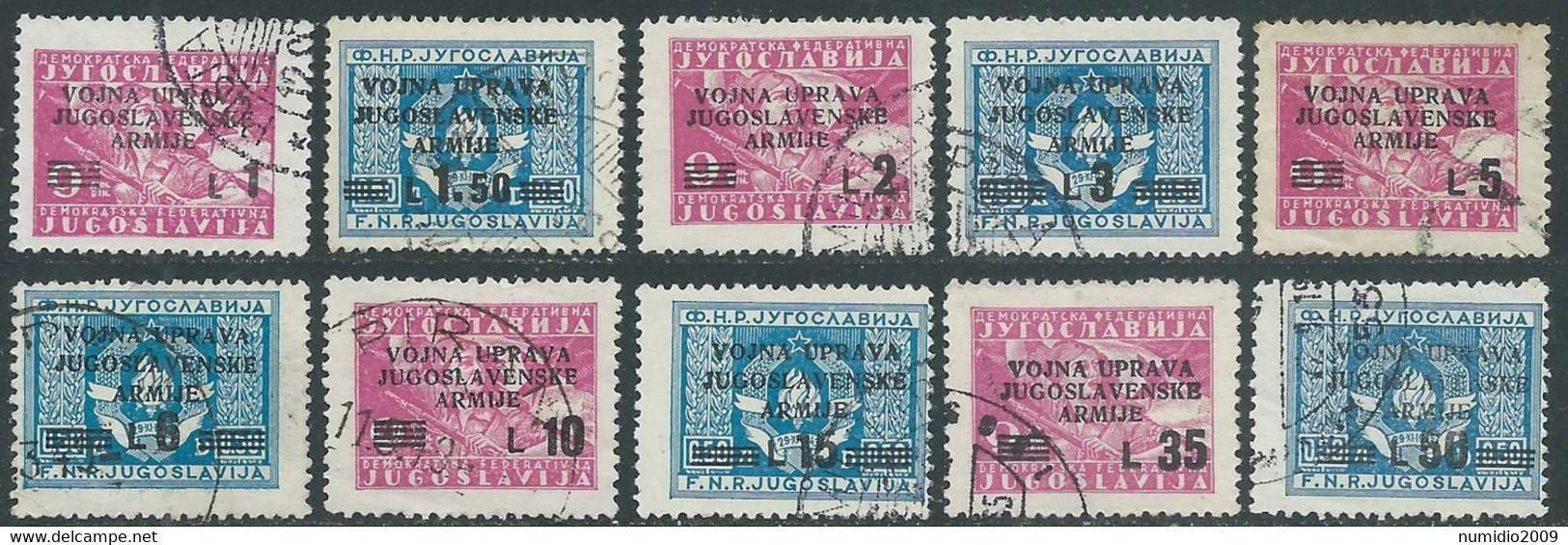 1947 AMMINISTRAZIONE JUGOSLAVA LITORALE SLOVENO USATO 10 VALORI - RA8-7 - Occ. Yougoslave: Littoral Slovène