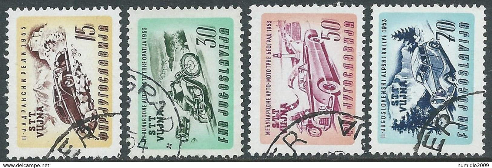 1953 TRIESTE B USATO CORSE AUTOMOTOCICLISTICHE 4 VALORI - RA10-9 - Usados