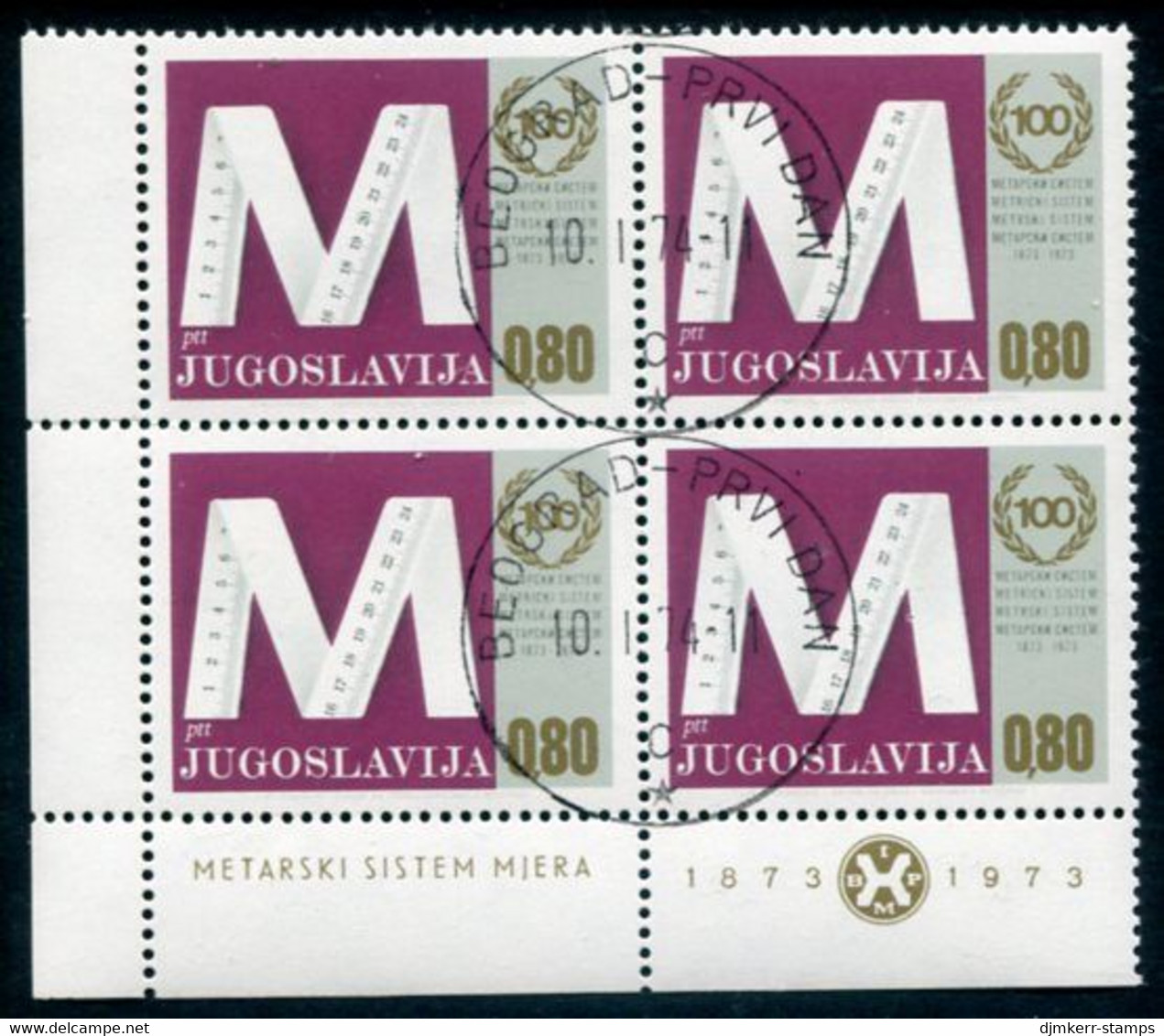 YUGOSLAVIA 1974 Centenary Of Metric System Block Of 4 Used.  Michel 1538 - Gebruikt