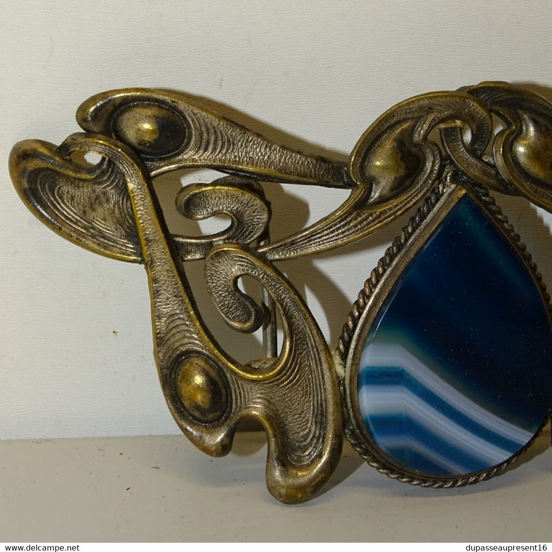 BELLE BOUCLE De CEINTURE ART NOUVEAU METAL Argenté PIERRE AGATE OBJET DE COLLECTION VETEMENTS ANCIENS - Autres & Non Classés