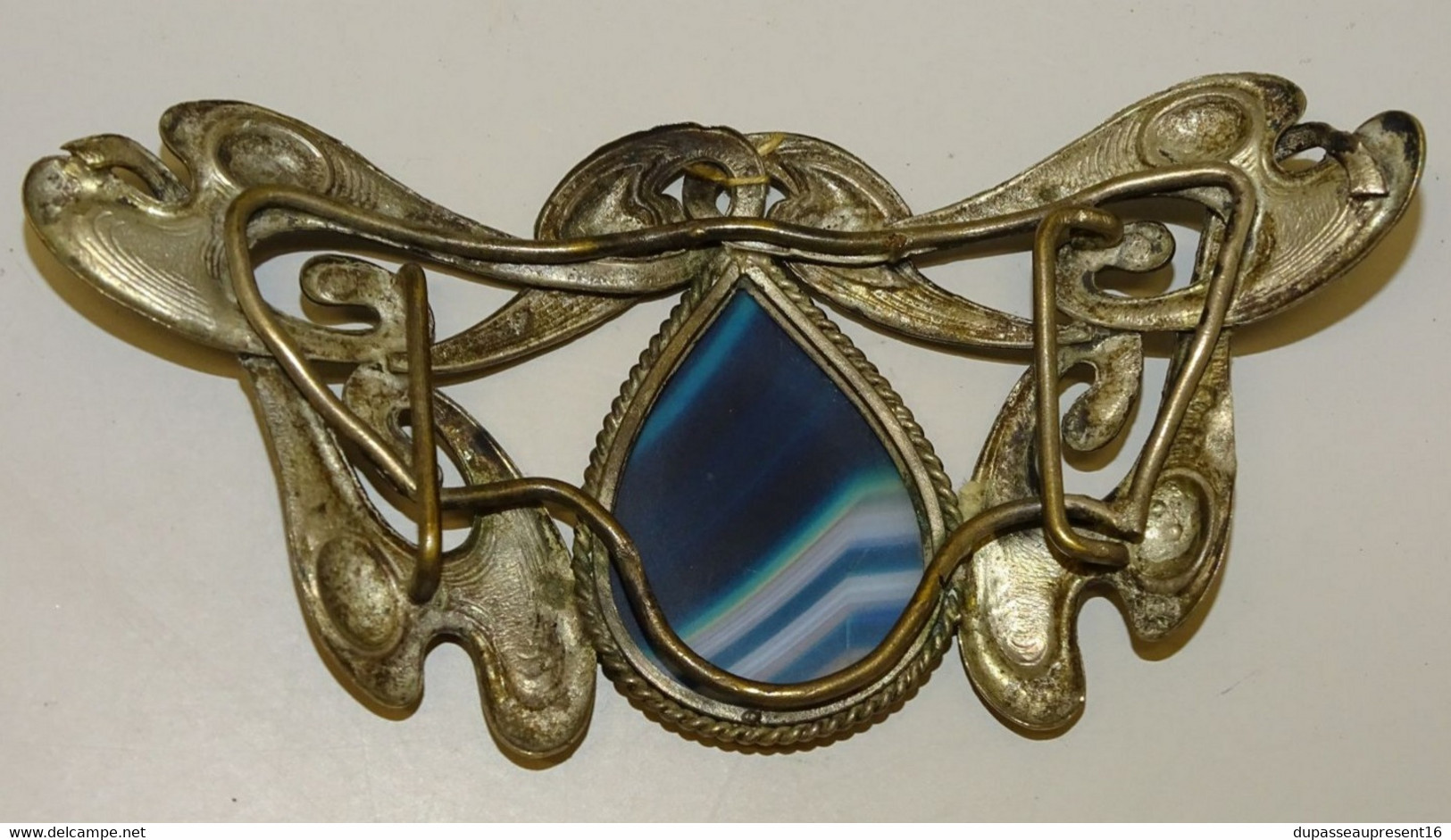 BELLE BOUCLE De CEINTURE ART NOUVEAU METAL Argenté PIERRE AGATE OBJET DE COLLECTION VETEMENTS ANCIENS - Otros & Sin Clasificación