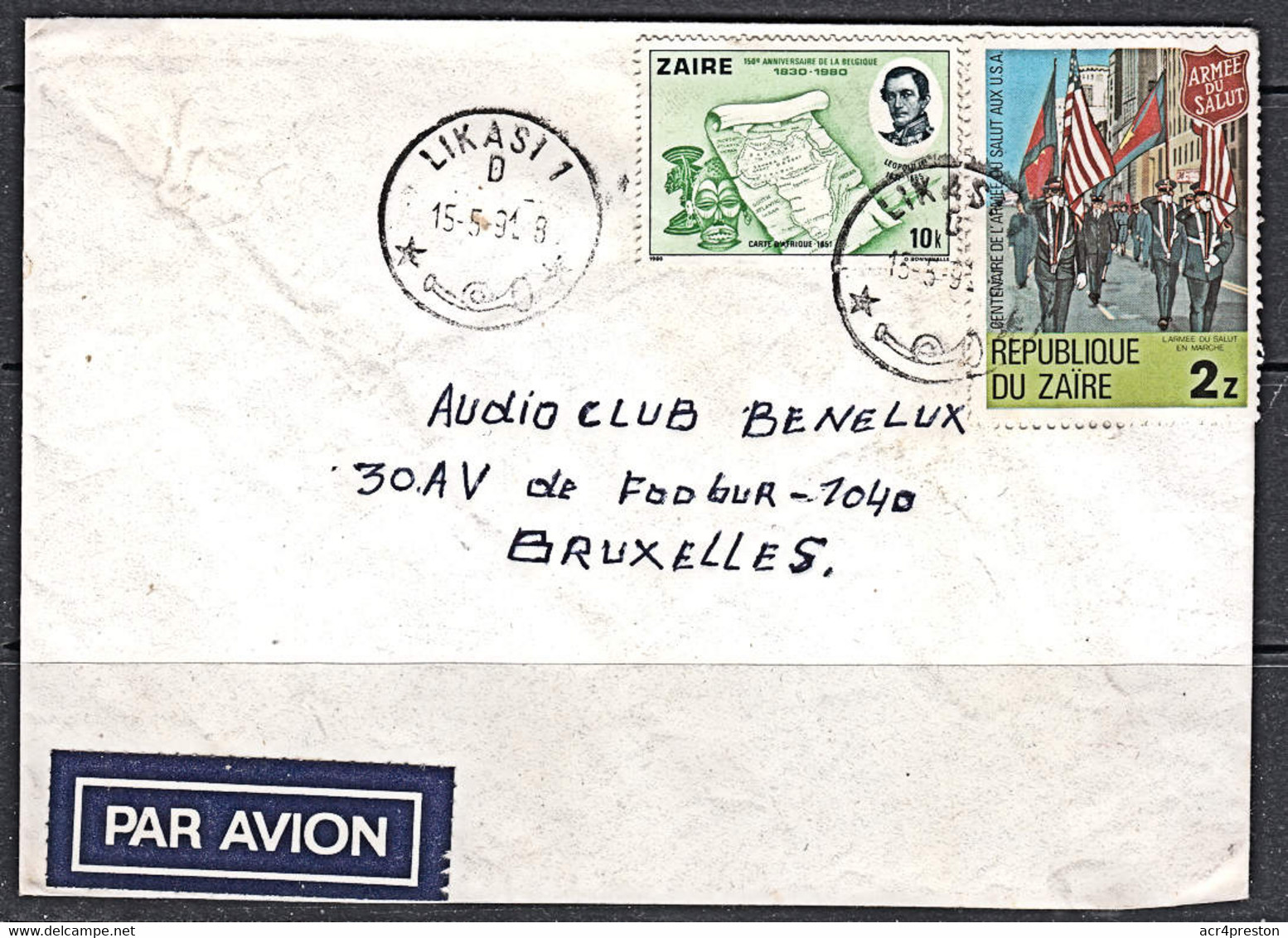 Ca5252 ZAIRE 1991, Salvation Army & Belgium Anniversary Stamps On Likasi Cover To Belgium - Used Stamps