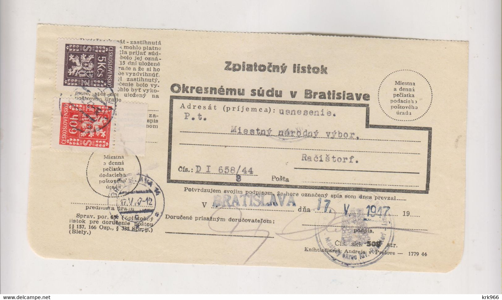 CZECHOSLOVAKIA PRAHA 1947 Nice Postal Document - Cartas & Documentos