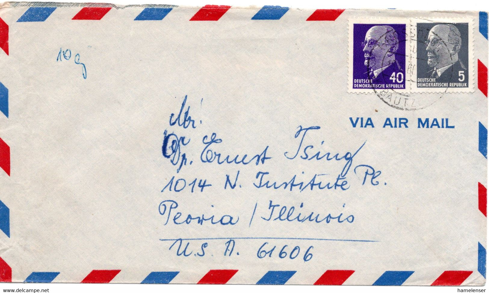 55643 - DDR - 1966 - 40Pfg. Ulbricht MiF A. LpBf. GROSSDUBROW -> Peoria, IL (USA) - Storia Postale