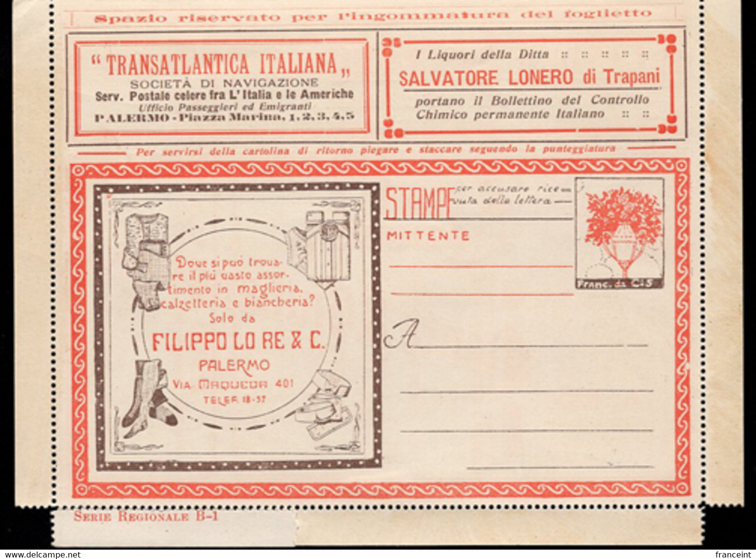 ITALY(1923) BLP Letter. Mechanical Wine Press. Bottle Of Marsala. Clothing. Liquors. Maritime Passenger Service. Etc - Zegels Voor Reclameomslagen (BLP)