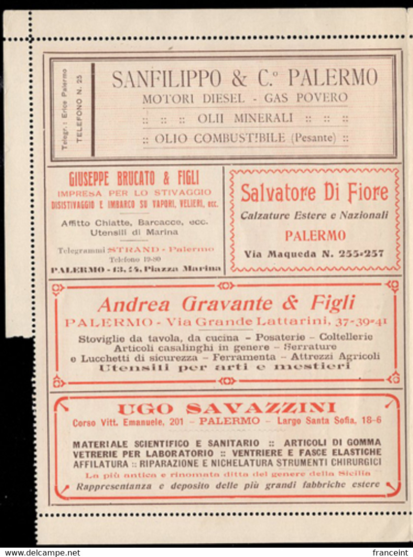 ITALY(1923) BLP Letter. Mechanical Wine Press. Bottle Of Marsala. Clothing. Liquors. Maritime Passenger Service. Etc - Francobolli Per Buste Pubblicitarie (BLP)