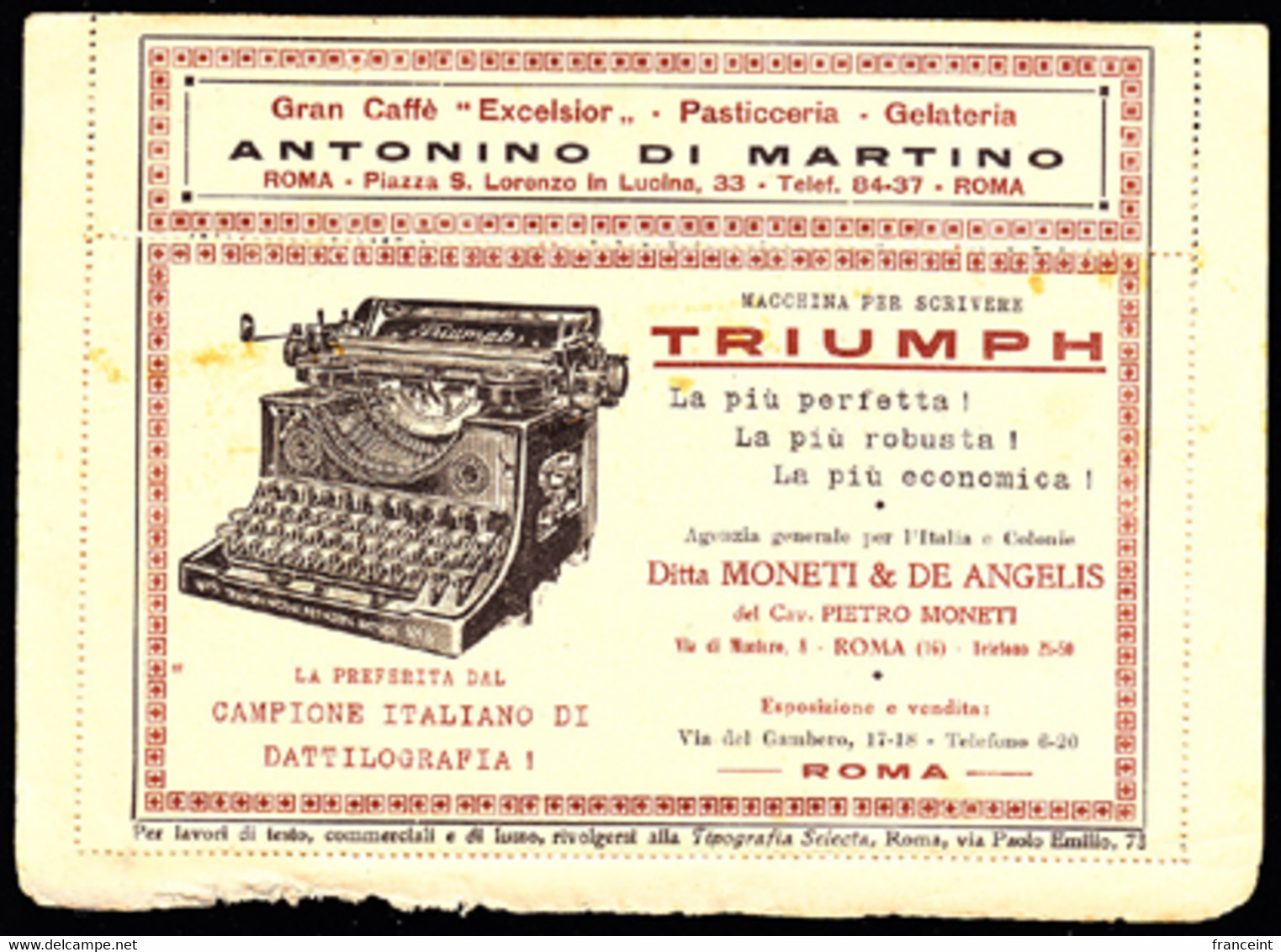 ITALY(1923) BLP Letter. Vermouth. Purified Water. Fruitcake. Ice Cream. Men's Clothing. Motorized Bicycle. Ice., Etc - Timbres Pour Envel. Publicitaires (BLP)