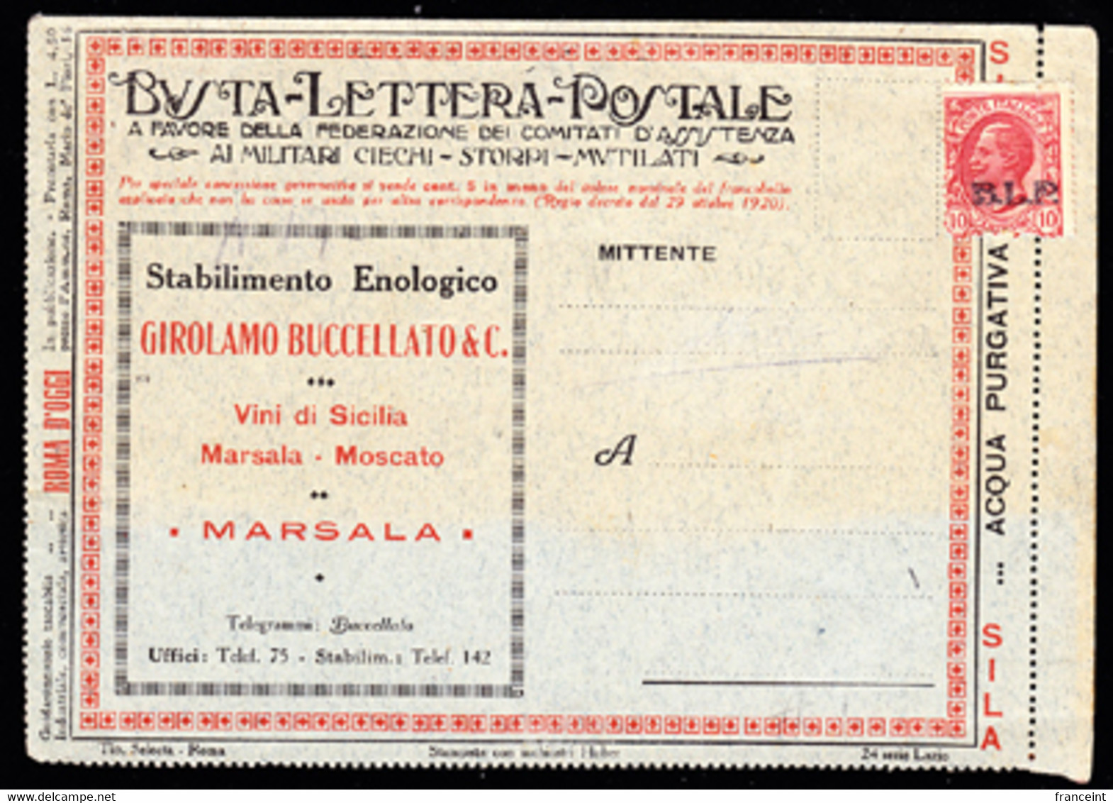 ITALY(1923) BLP Letter. Sicilian Wine. Marsala. Muscat. Iron Works. Express Courier. Electric Motors. Tailored Shirts., - Francobolli Per Buste Pubblicitarie (BLP)