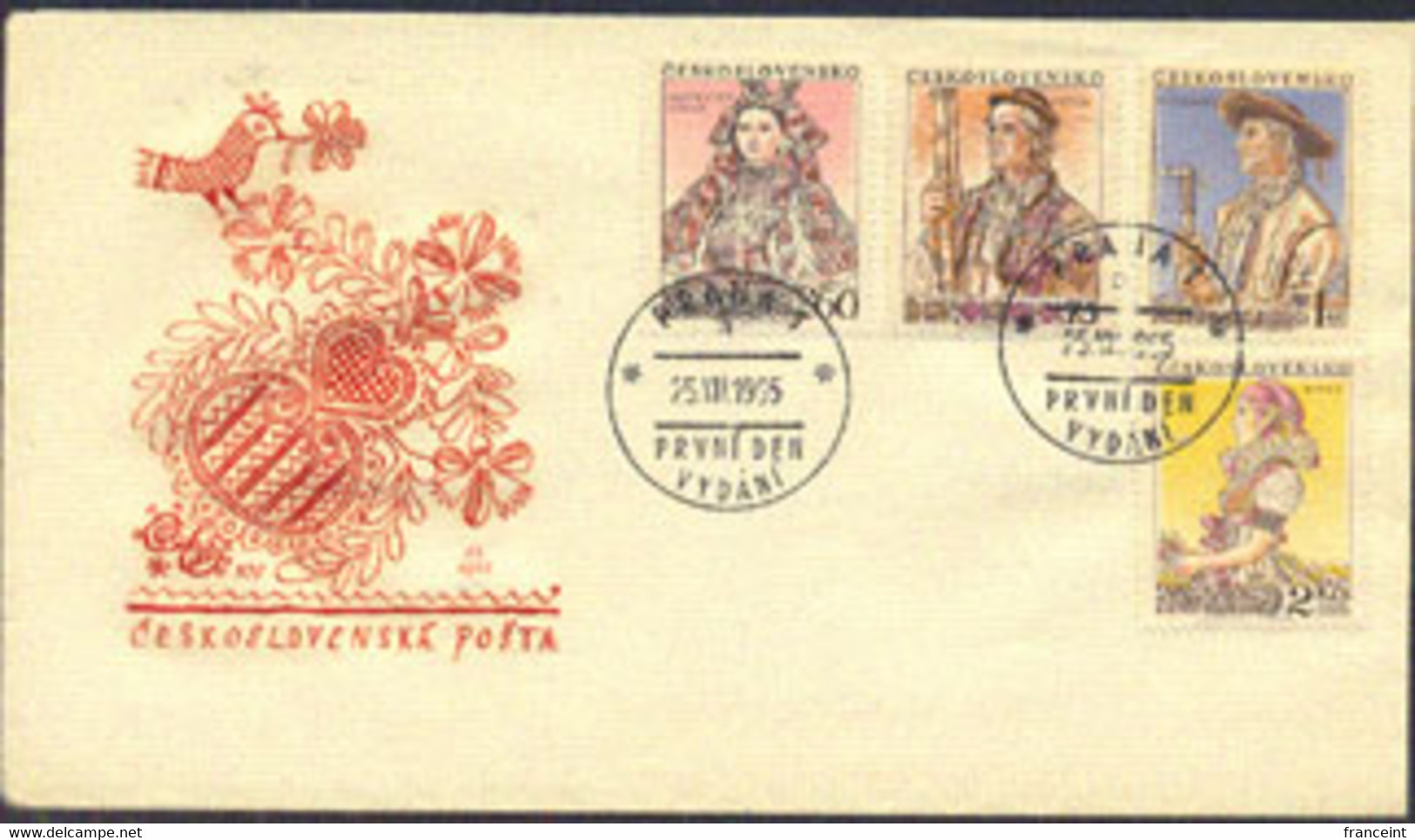 CZECHOSLOVAKIA(1955) Regional Costumes. Set Of 4 Stamps On First Day Cover. Scott Nos 707-10, Yvert Nos 816-9. - FDC