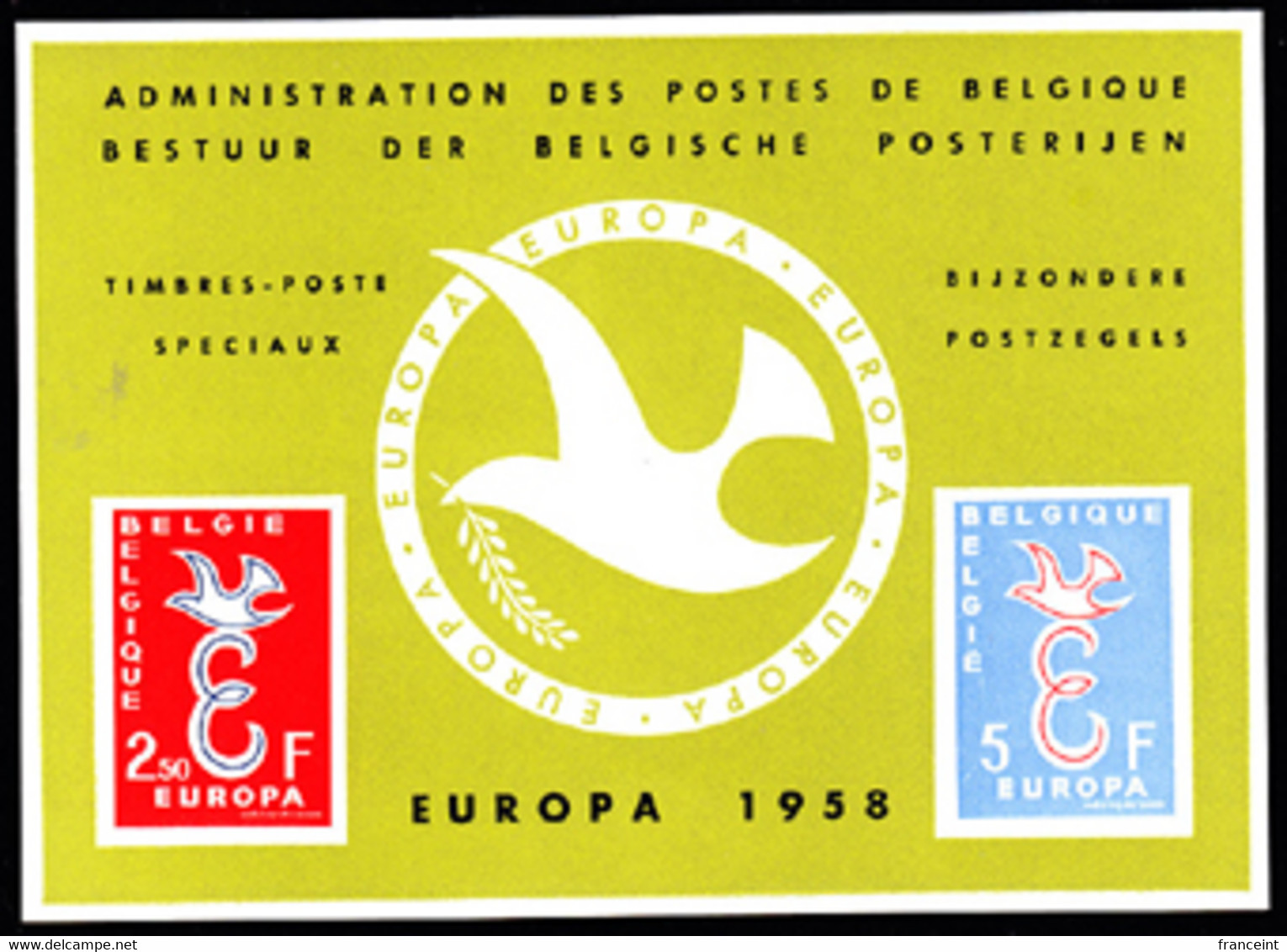 BELGIUM(1958) Europa Symbol. Deluxe Proof (LX29) Of 2 Values On Card. Scott Nos 527-8, Yvert Nos 1064-5. - Deluxe Sheetlets [LX]