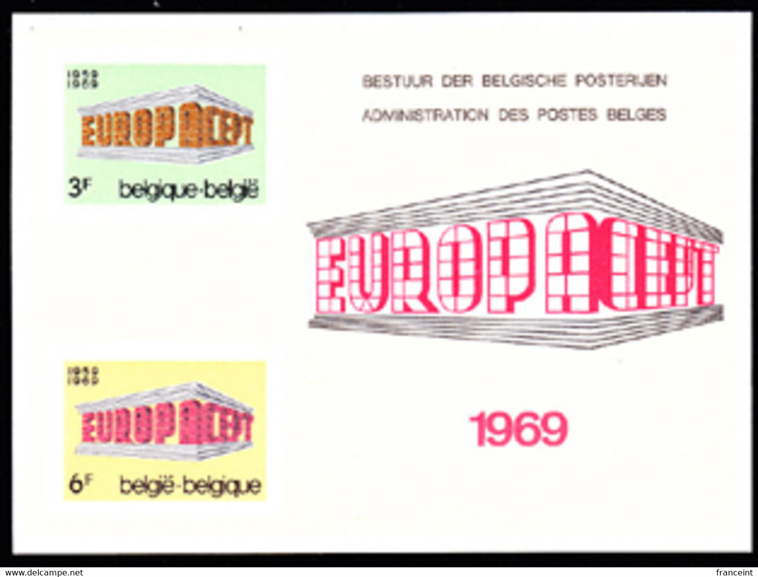 BELGIUM(1969) Stylised Buildings. Scott Nos 718-9. Yvert Nos 1489-90. Europa Issue. Deluxe Proof (LX54). - Feuillets De Luxe [LX]