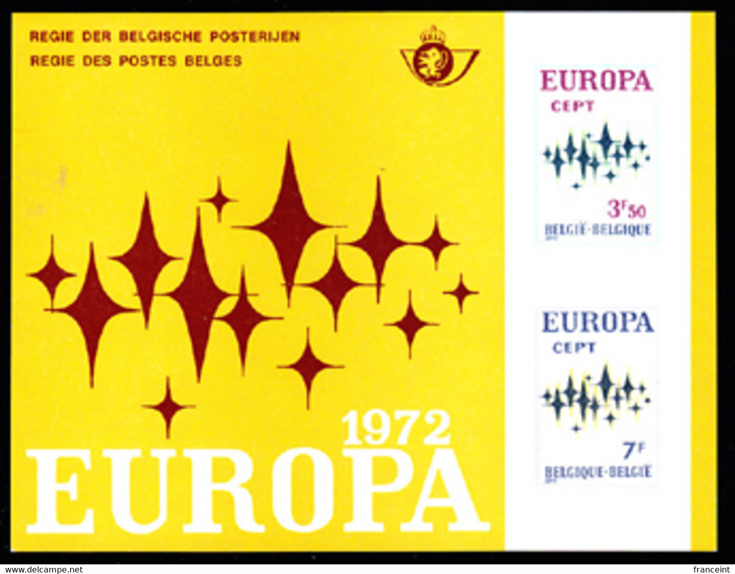 BELGIUM(1972) Stylised Stars. Scott Nos 825-6. Yvert Nos 1623-4. Europa Issue. Deluxe Proof (LX60). - Deluxe Sheetlets [LX]