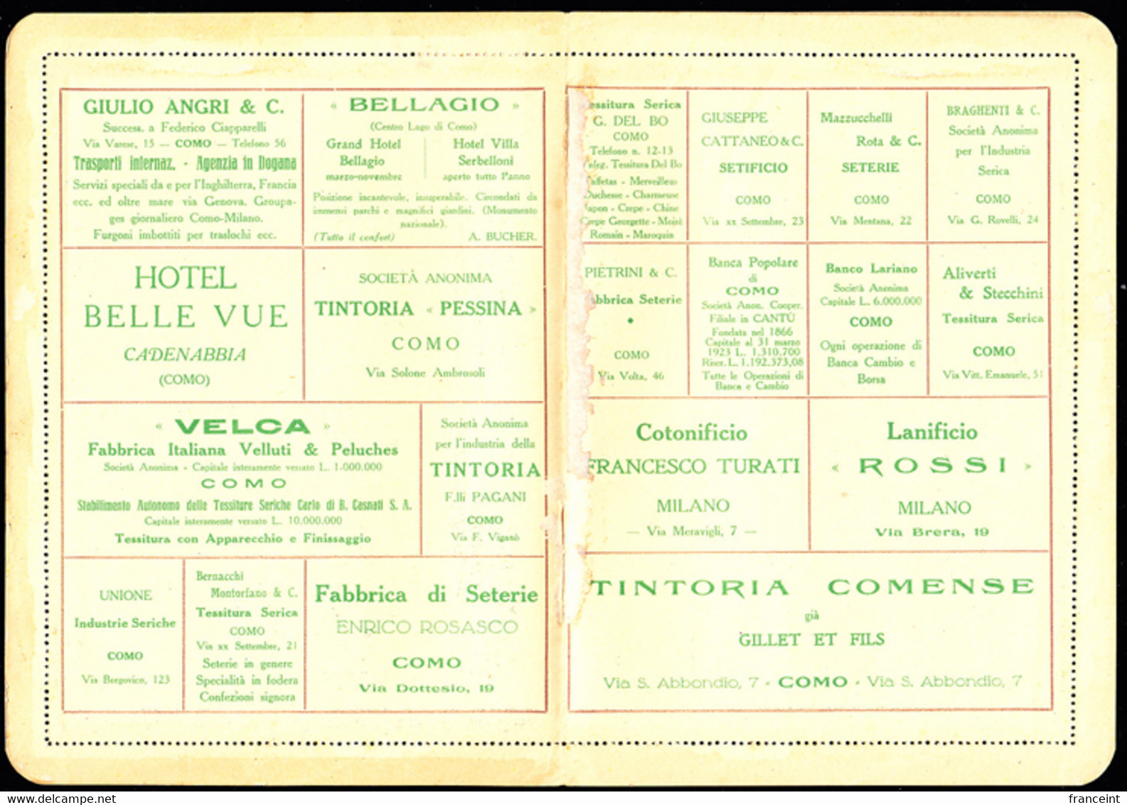 ITALY(1923) Hotels. Shawls. Cotton Mill. International Shipping. Velvet. Silk. Bank. Weaving. Cotton, Etc. BLP Letter. - Timbres Pour Envel. Publicitaires (BLP)