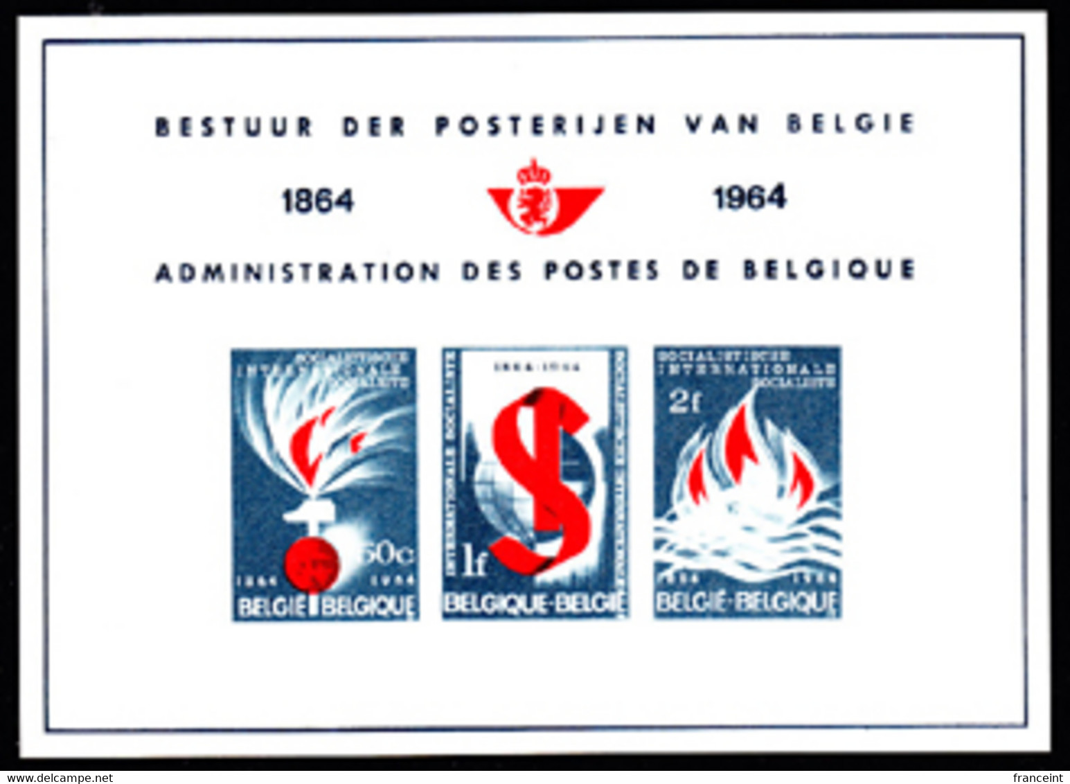 BELGIUM(1964) First Socialist Conference. Deluxe Proof (LX44) Of 3 Values. Scott Nos 611-3, Yvert Nos 1290-2. - Deluxe Sheetlets [LX]