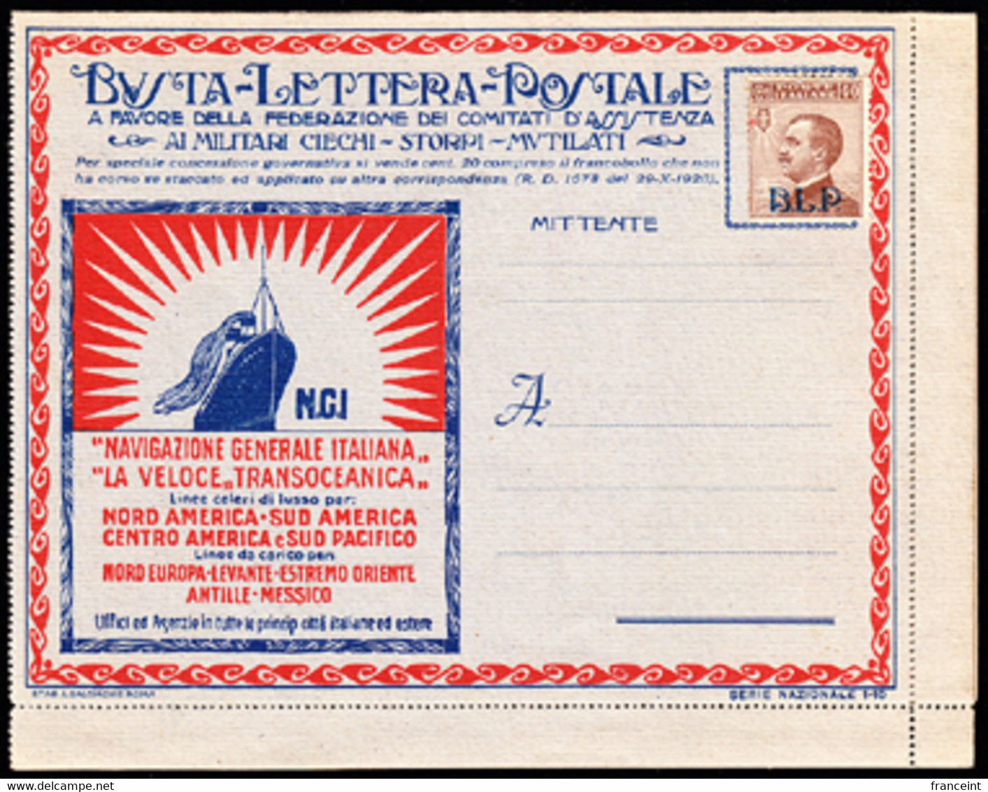 ITALY(1923) Typewriter. Cruise Ship. Auto. Bride. Chicken. Cow. Oil. Dentifrice. Insurance. Pasta. BLP Letter - Stamps For Advertising Covers (BLP)