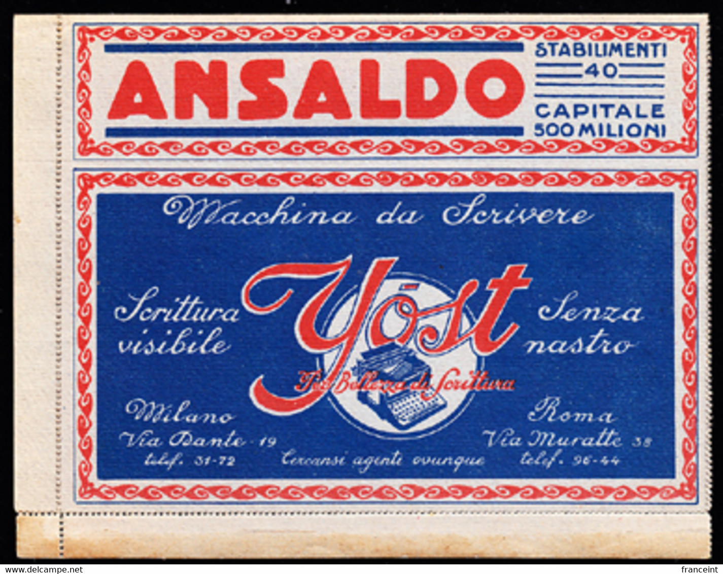 ITALY(1923) Typewriter. Cruise Ship. Auto. Bride. Chicken. Cow. Oil. Dentifrice. Insurance. Pasta. BLP Letter - Zegels Voor Reclameomslagen (BLP)