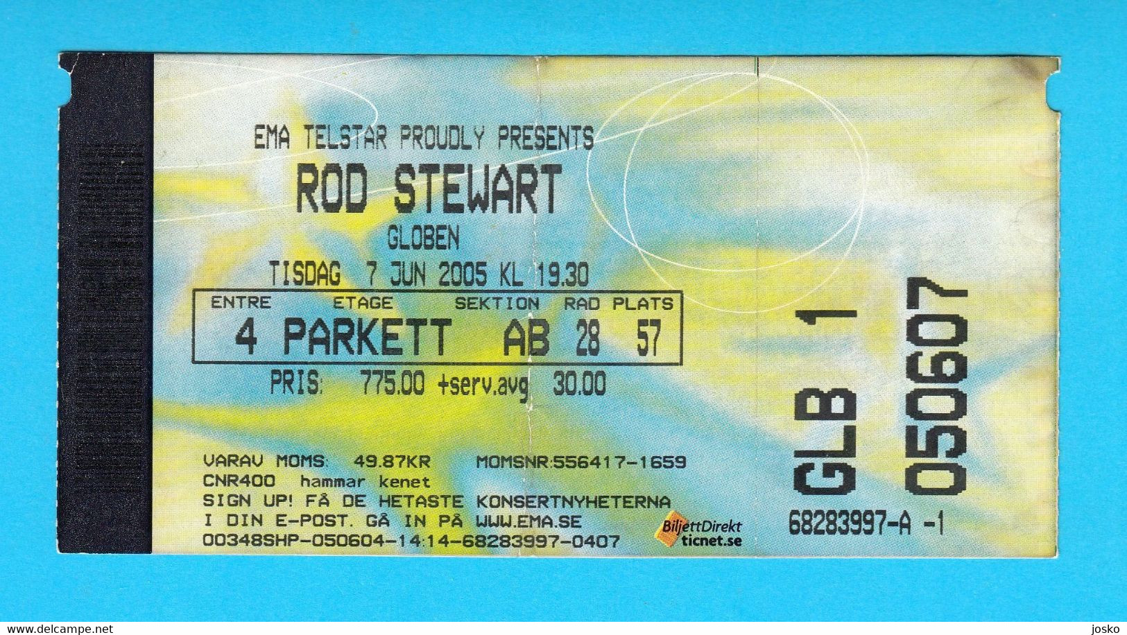 ROD STEWART - Globen-Stockholm Original Old Concert Ticket 2005 * Billet Biglietto Boleto Pop Rock Music Musique Musica - Concerttickets