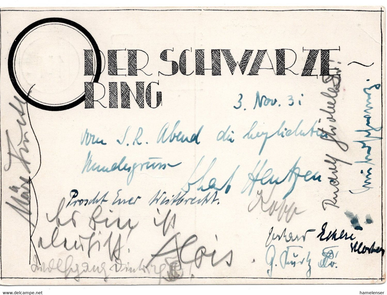 55673 - Deutsches Reich - 1931 - 8Pfg. Ebert EF A. Couleurkarte "Der Schwarze Ring" MUENCHEN -> Stuttgart - Briefe U. Dokumente