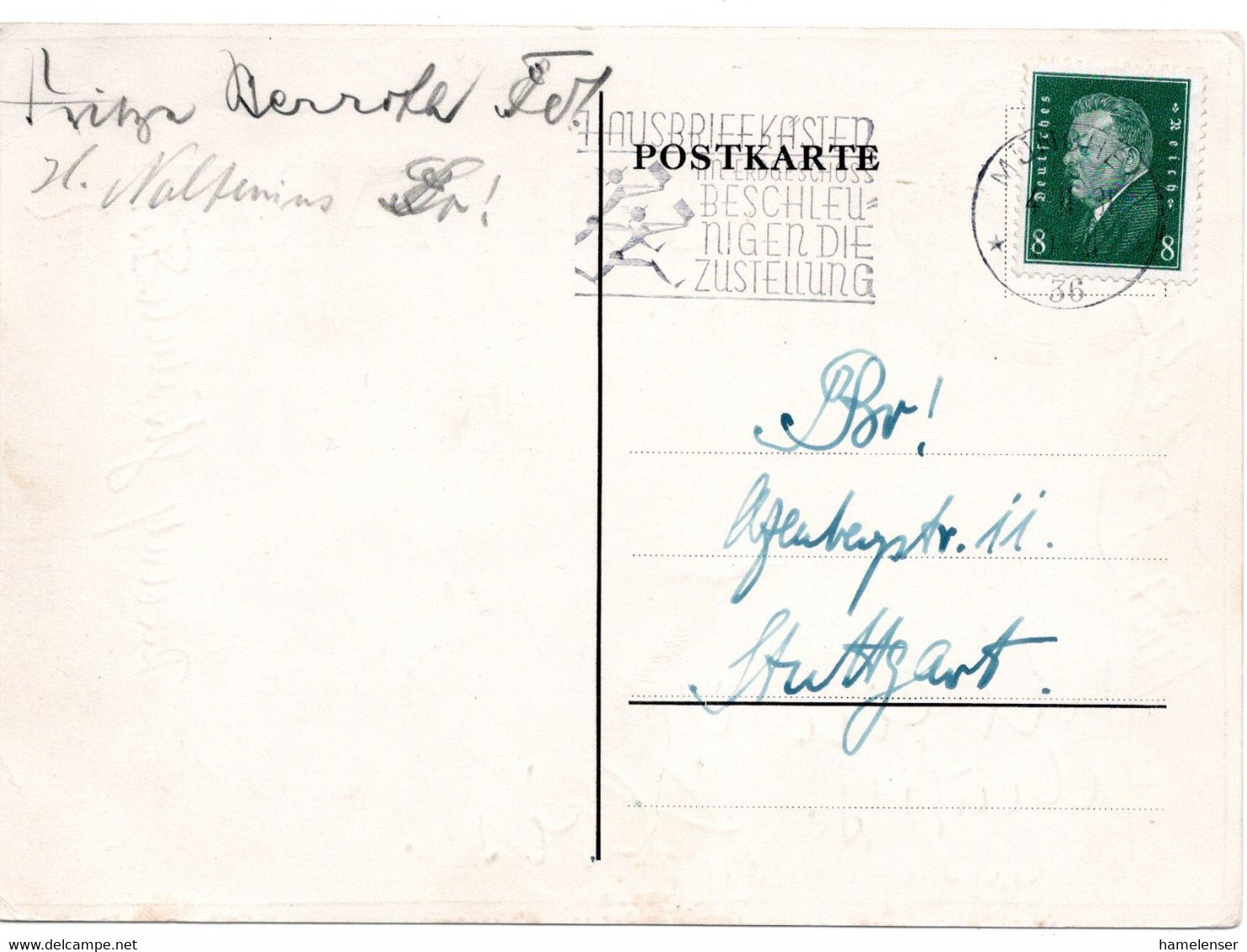 55673 - Deutsches Reich - 1931 - 8Pfg. Ebert EF A. Couleurkarte "Der Schwarze Ring" MUENCHEN -> Stuttgart - Briefe U. Dokumente