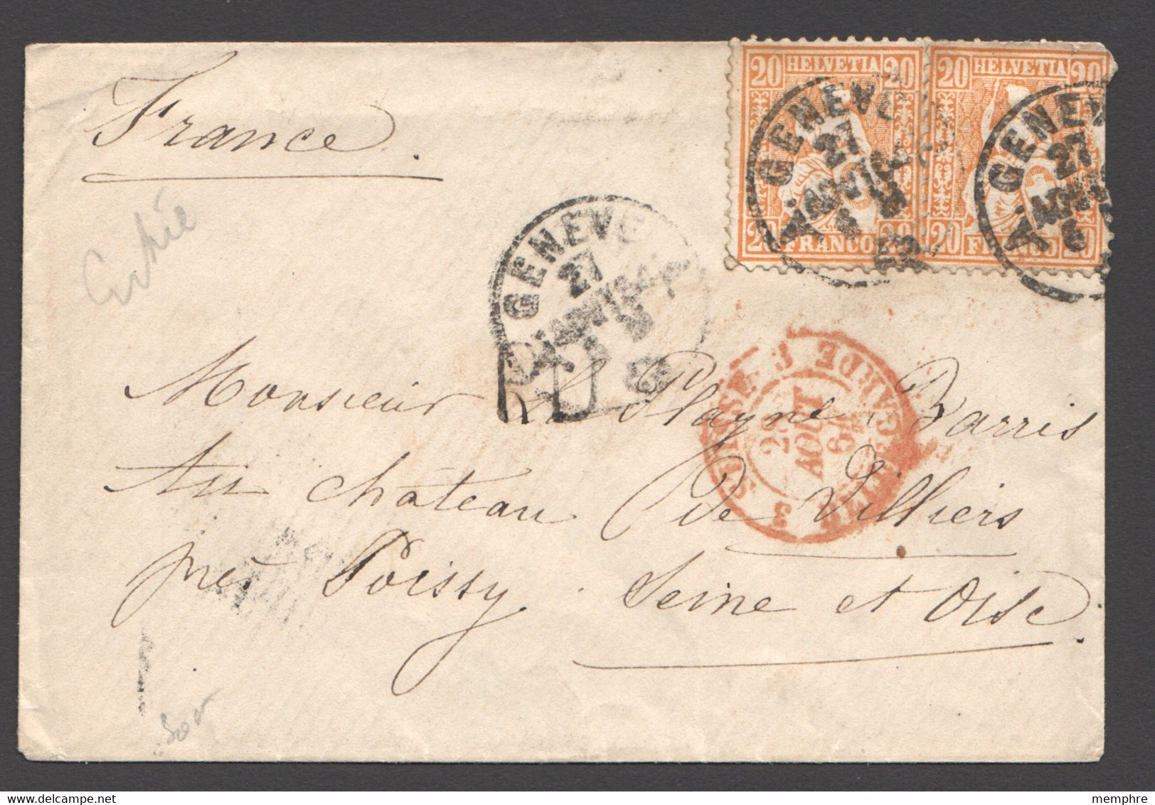 Petite Enveloppe 27 Août 1864 De Genève Pour Poissy Zum 32 X2 Entrée «Suisse - Bellegarde» - Brieven En Documenten