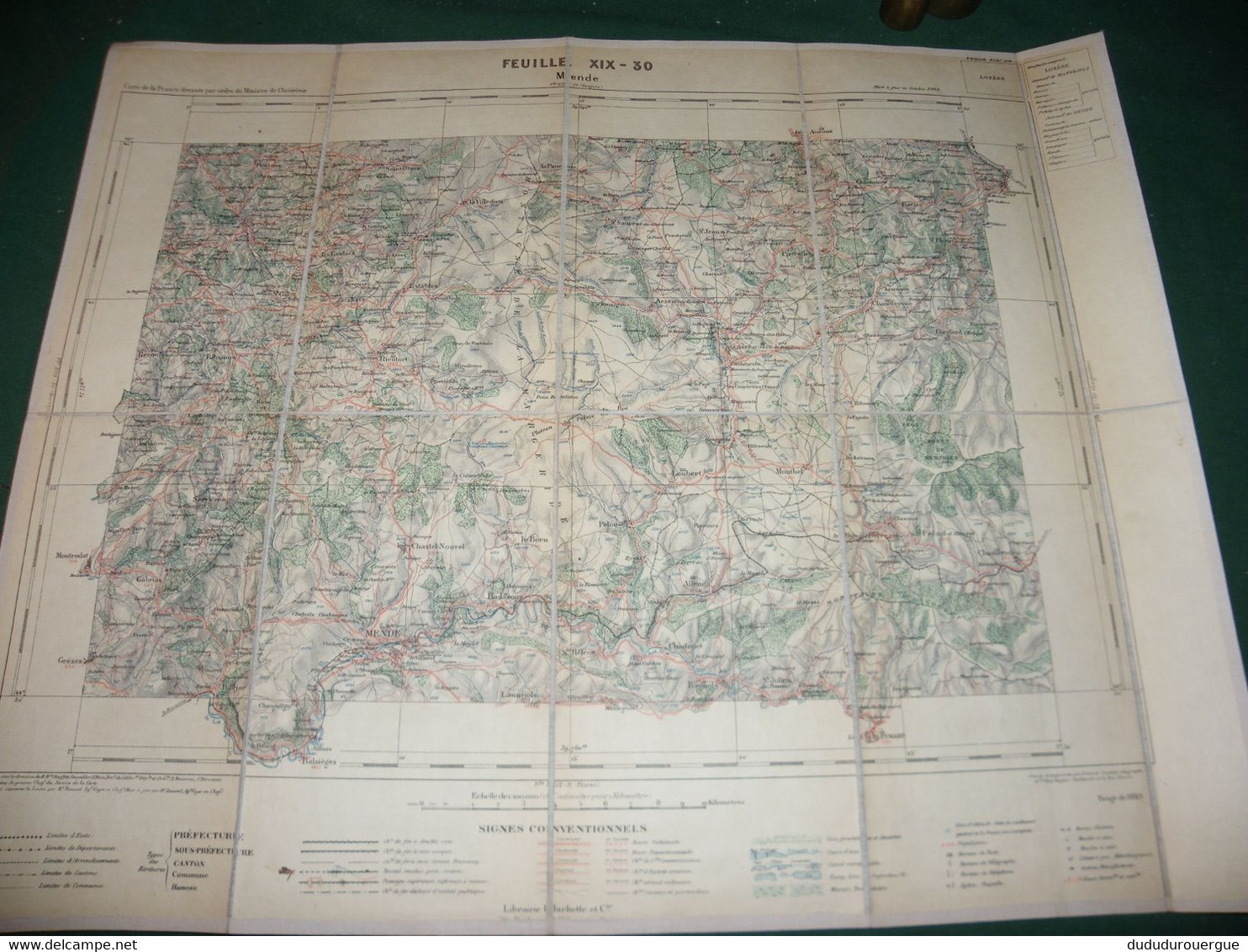 MENDE   : CARTE DRESSEE PAR ORDRE DU MINISTERE DE L INTERIEUR ,  TIRAGE DE 1910 , CARTE  TOILEE - Cartes Topographiques