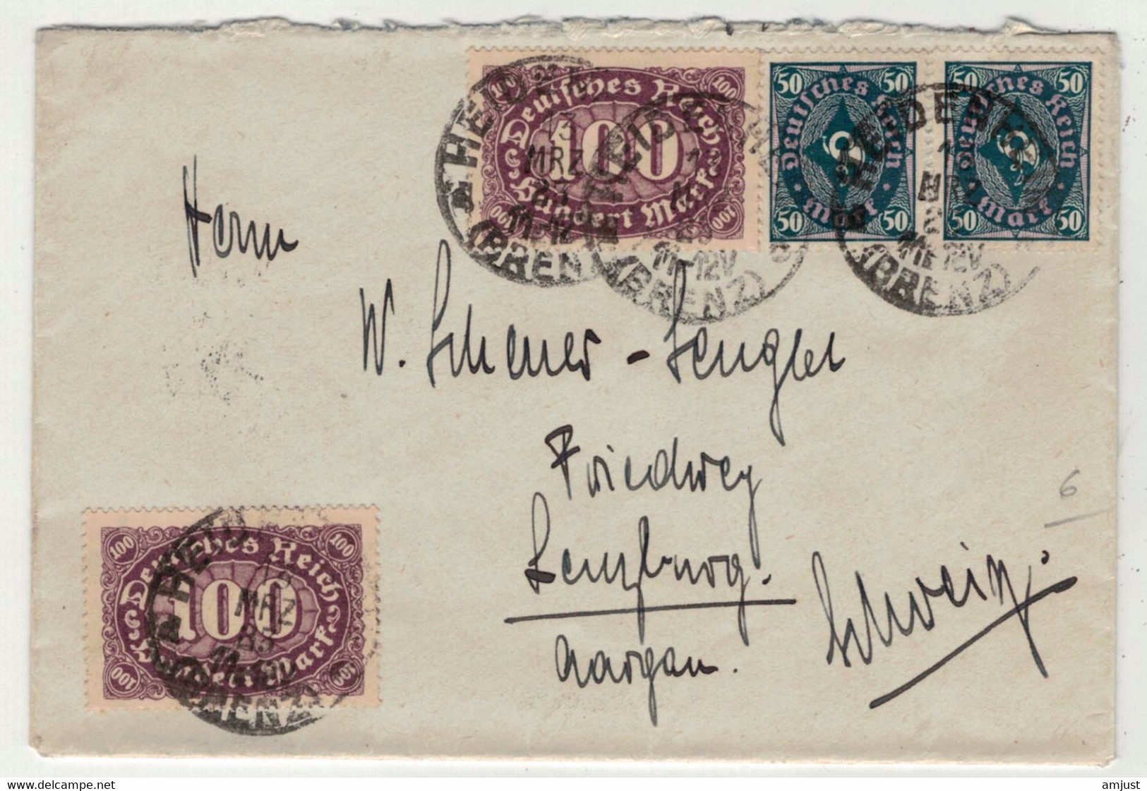 Allemagne // Empire // 1920-1923 // Lettre PourLenzburg (Suisse) Le 13.03.1923 - Lettres & Documents