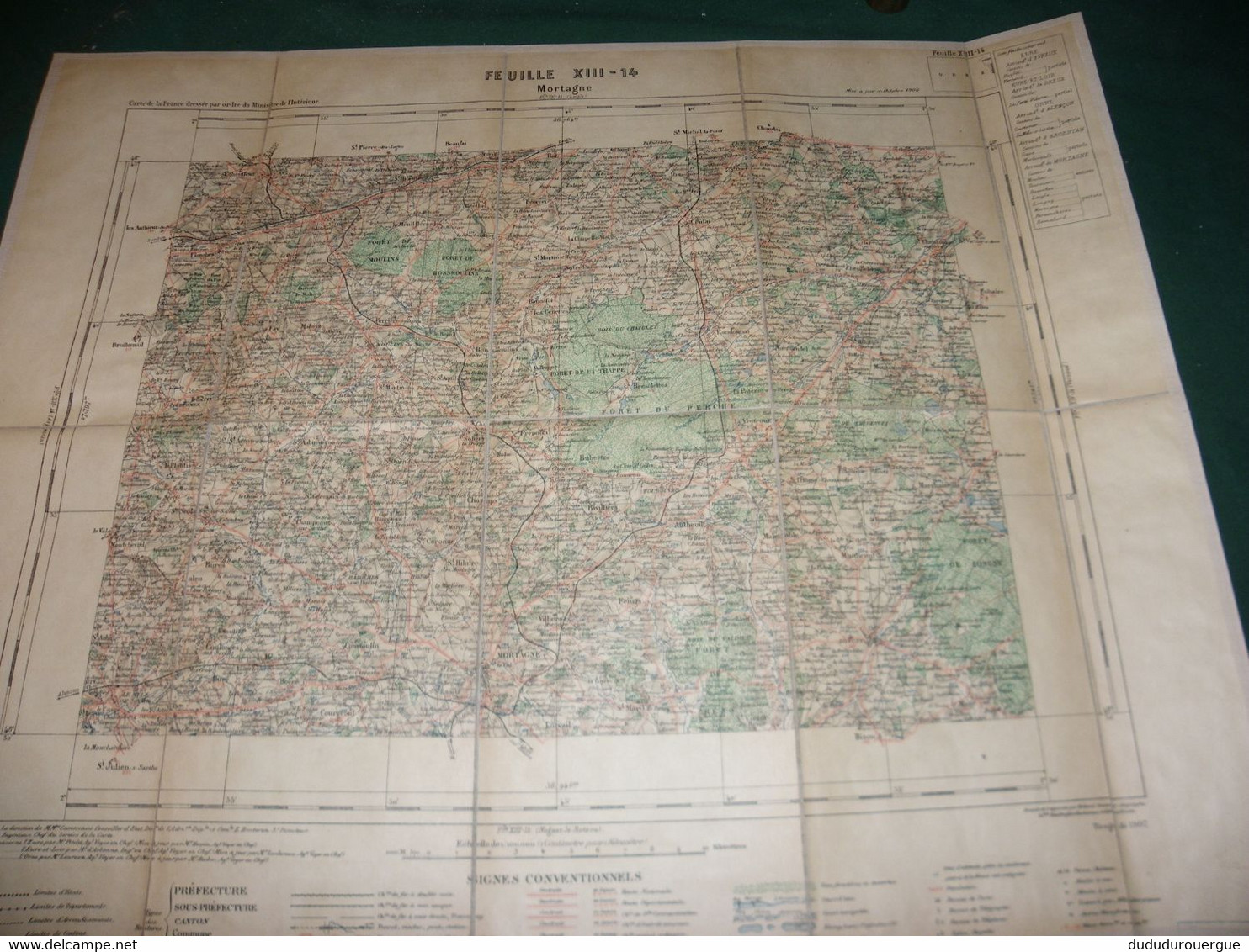 MORTAGNE    : CARTE DRESSEE PAR ORDRE DU MINISTERE DE L INTERIEUR ,  TIRAGE DE 1907 , CARTE  TOILEE - Cartes Topographiques