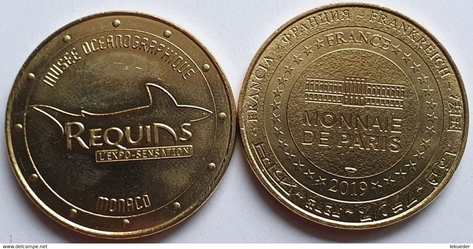 MONEDA Medalla Souvenir MONACO (Monnaie De Paris) 34mm 2019 MUSEÉ OCÉANOGRAPHIQUE Requins - 2019