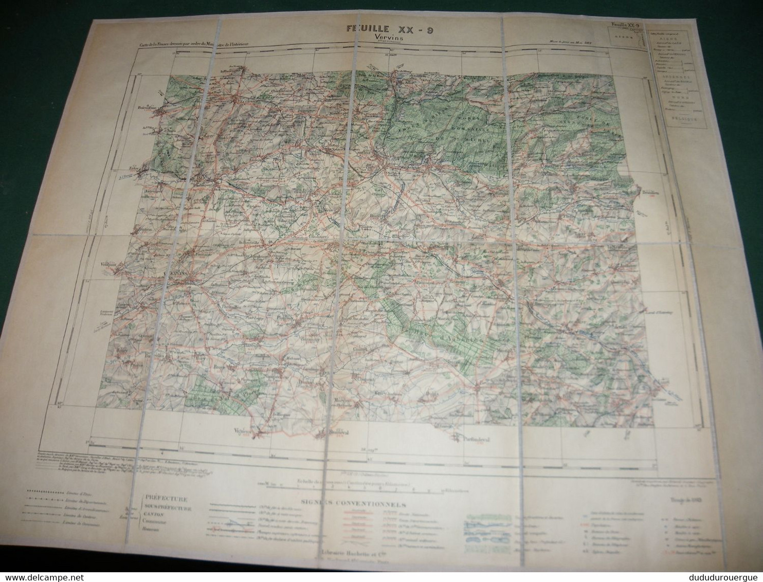 VERVINS  : CARTE DRESSEE PAR ORDRE DU MINISTERE DE L INTERIEUR ,  TIRAGE DE 1913 , CARTE  TOILEE - Cartes Topographiques