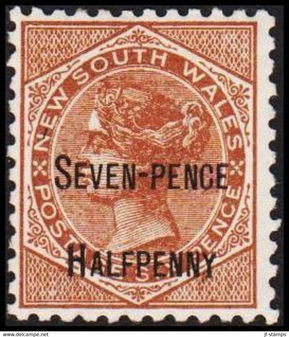 1891. NEW SOUTH WALES. SEVEN-PENCE HALFPENNY On SIX PENCE Victoria. Hinged.  (Michel 76) - JF512478 - Ungebraucht