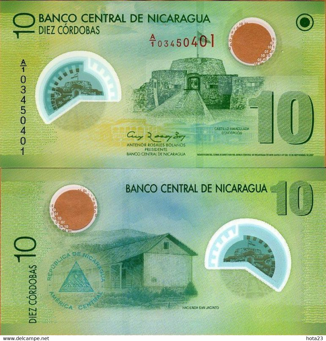 Nicaragua, 10 Cordobas, 2007, P-201a, Polymer, UNC   Castle - Nicaragua