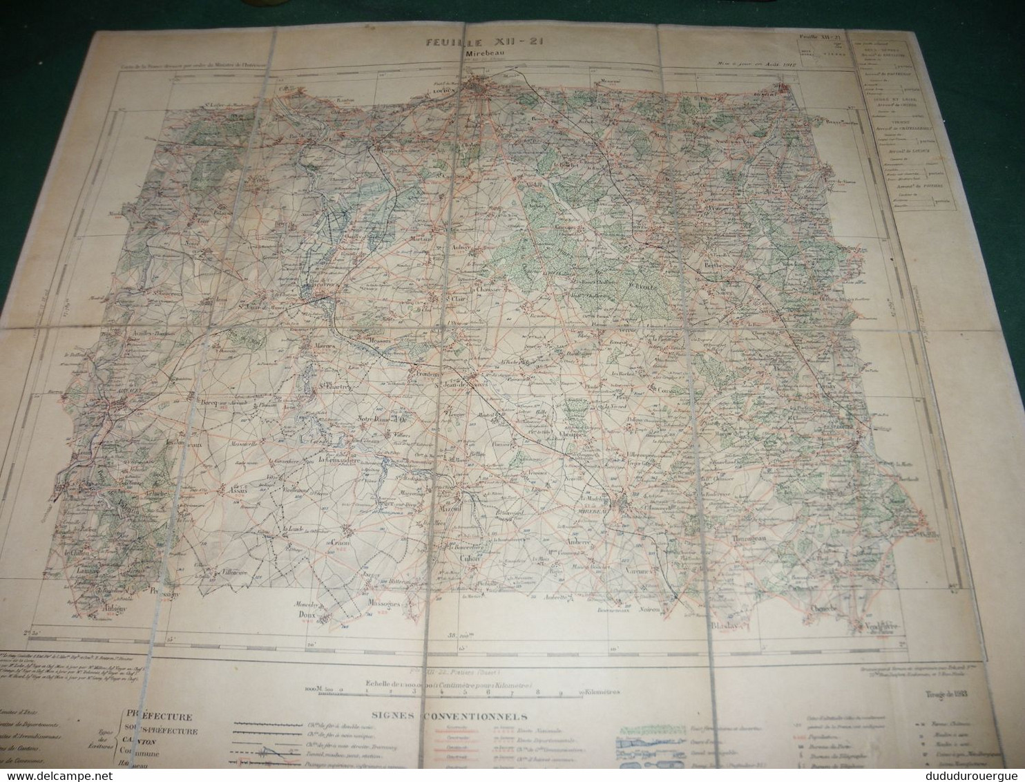 MIREBEAU  : CARTE DRESSEE PAR ORDRE DU MINISTERE DE L INTERIEUR ,  TIRAGE DE 1913 , CARTE  TOILEE - Cartes Topographiques