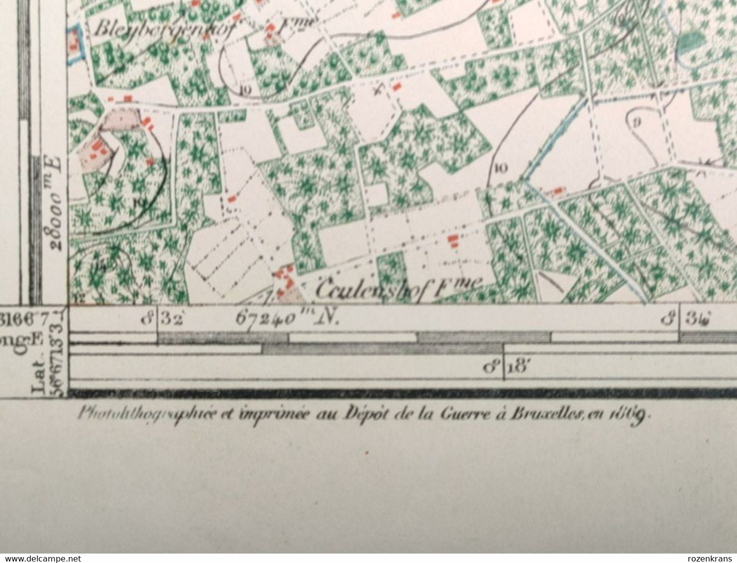 TOPSTUK Oude Topografische & militaire kaart 1869 STAFKAART Heist op den Berg Schriek Beersel Beerselberg Hallaar Werft