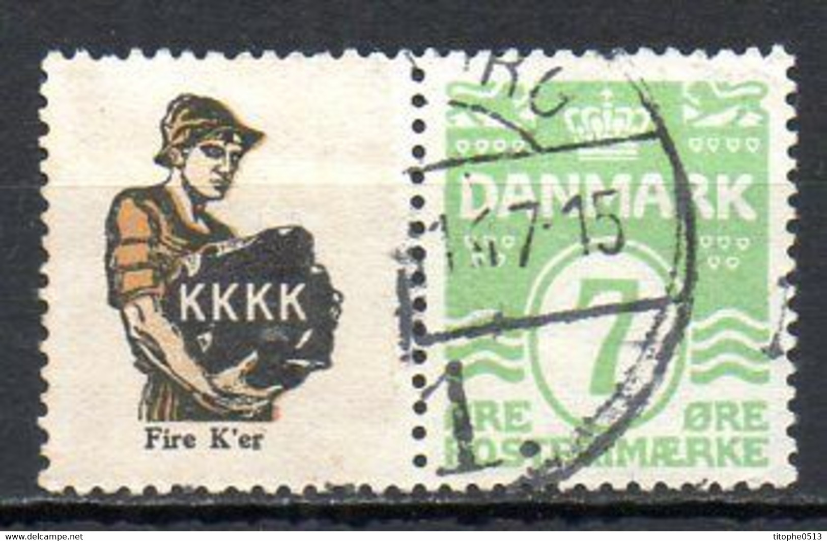 DANEMARK. 1927-30. Timbre Oblitéré. Wavy-line. KKKK + 7 Ore Green. - Variétés Et Curiosités