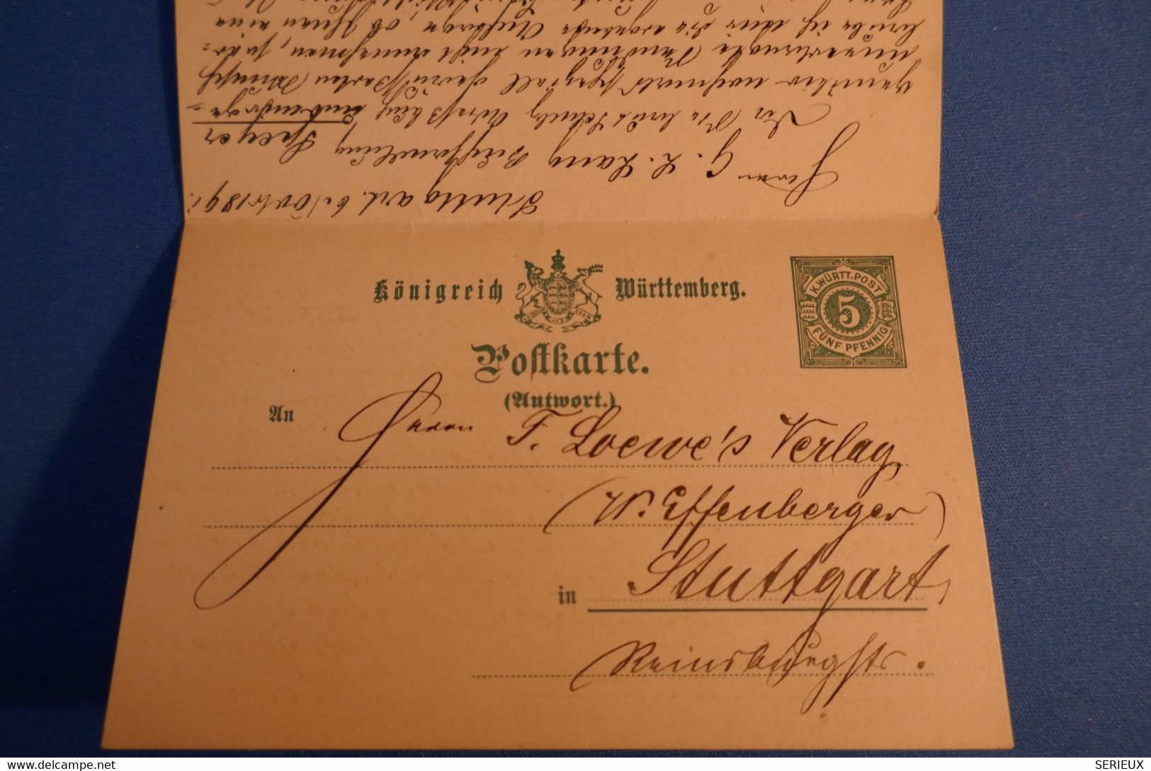 K4 WUTTENBERG BELLE CARTE 1891 STUTTGART POUR SPEYER ALLEMAGNE+ CARTE REPONSE + AFRANCHISSEMENT INTERESSANT - Postal  Stationery