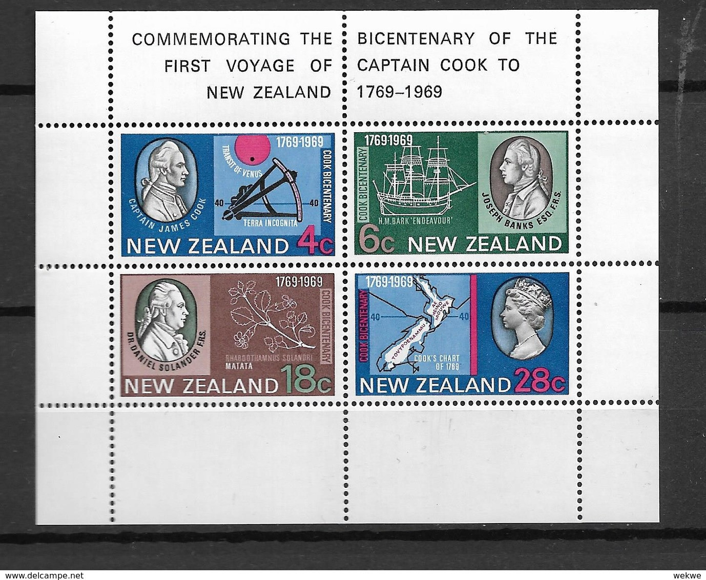 NZ Mi.Nr.510-13  / Neuseeland, (Block 1) 1969  Entdecker Capt. Cook ** MNH - Hojas Bloque