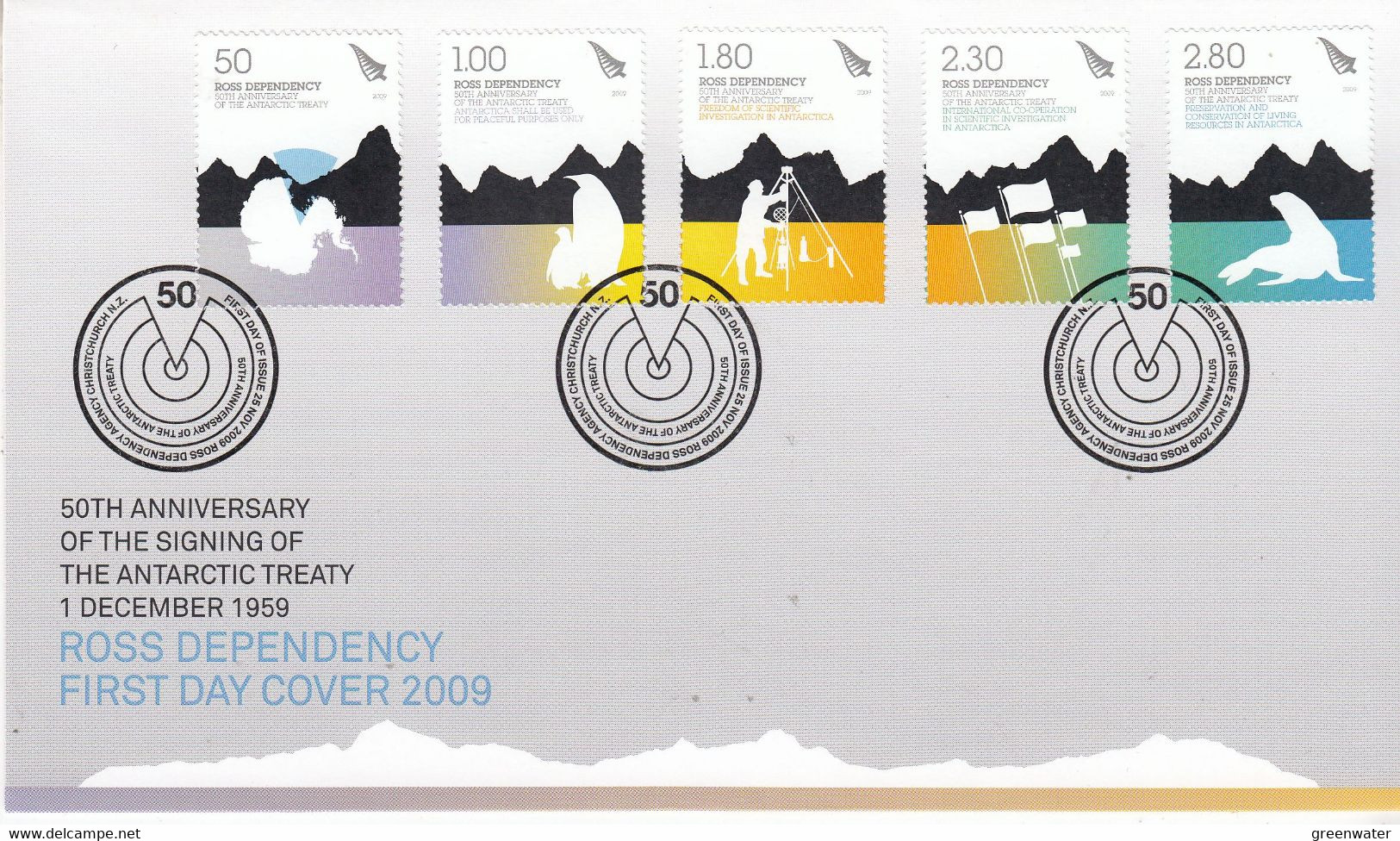 Ross Dependency 2009 50th Ann. Of The Signing Of The Antarctic Treaty 5v FDC (ROF153) - FDC