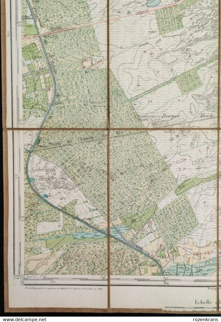 TOPSTUK Oude Topografische & militaire kaart 1876 STAFKAART Lommel Limburg Lutlommel Hamont Mol Hoge Maat Kempen