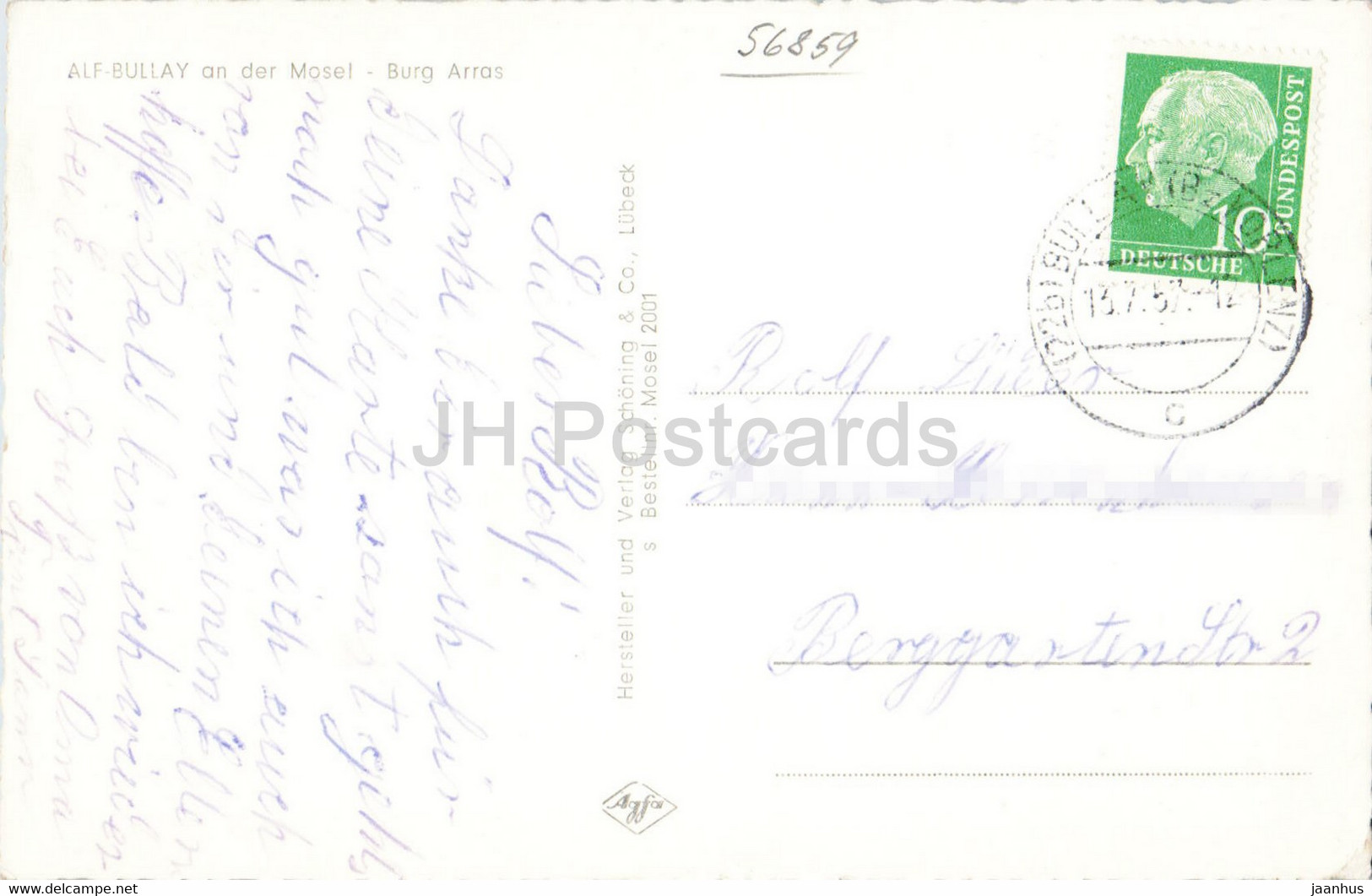 Alf Bullay An Der Mosel - Burg Arras - Old Postcard - 1957 - Germany - Used - Alf-Bullay