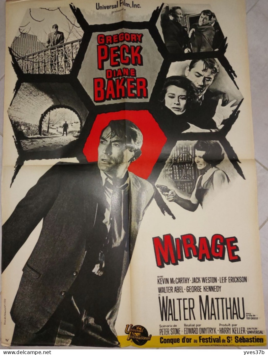 "Mirage" Grégory Peck, Diane Becker...1965 - Affiche 60x80 - TTB - Afiches & Pósters